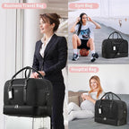 Wogarl 4PCS Weekender Bags for Women Large Overnight Weekend Travel Duffel Carry on Shoulder with Shoe Compartment Canvas Toiletry Bag for Travel Business Gym