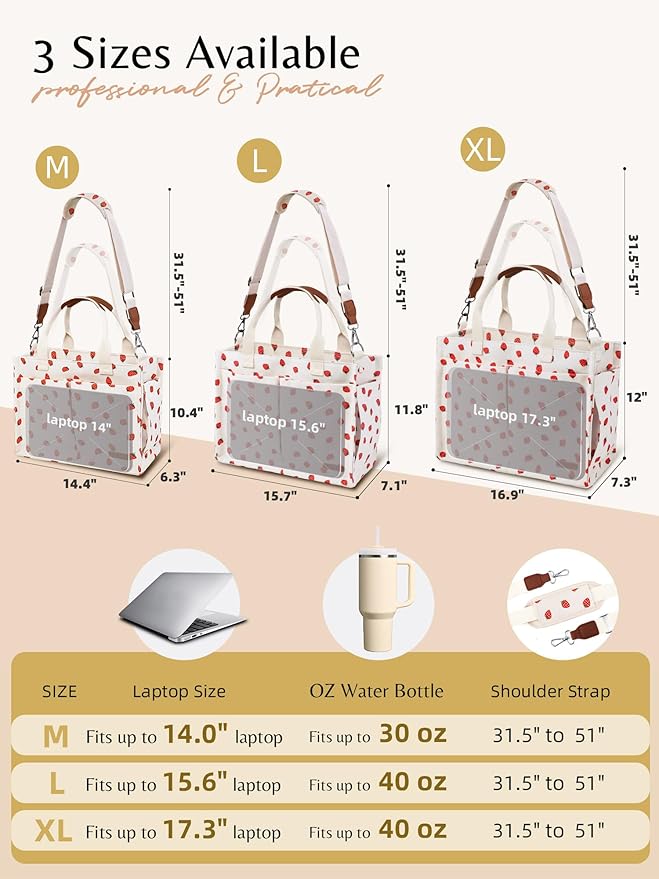 BESBESME Canvas Tote Bag for Women with Zipper & Compartments– Large Work & College Laptop Tote Crossbody Shoulder Bag