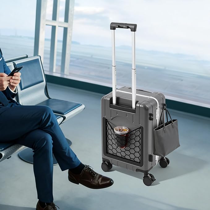 CNCEST 20" Adjustable Double Handle Ride-on Luggage,Travel Carry On Trolley Case with Mesh Pocket for Kids,Children's Ride On Suitcase with Wheels & TSA Lock