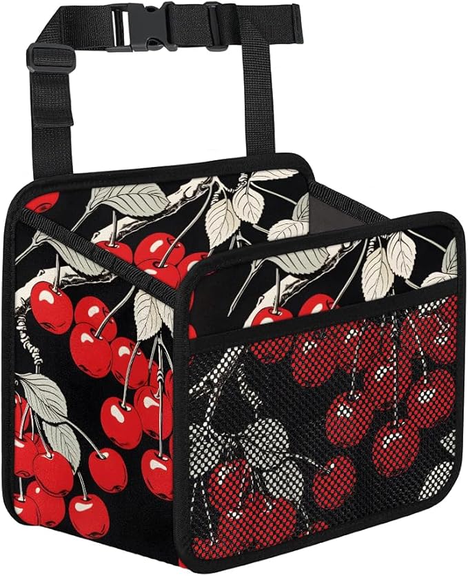 Car Backseat Organizer, PU Leather Back of Seat Cars Hanging Organizer with Pockets Leakproof Car Garbage Bag Hanging Cars Seat Storage Box Travel Accessories Foldable (Cherry Black)