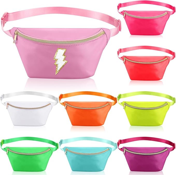 Amylove 9 Pieces Fanny Packs Nylon Waist Bag Zipper Travel Running Bag with Adjustable Strap for Women Men(Nylon,Neon Colors)