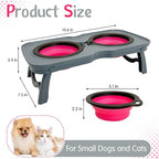 PINVNBY Elevated Dog Bowls Portable Raised Dog Bowl Stand with 2 Collapsible Silicone Food Bowl Non-Slip Travel Bowls for Small Dogs and Cats (14.6" L x 3.9" W x 3.9" H)