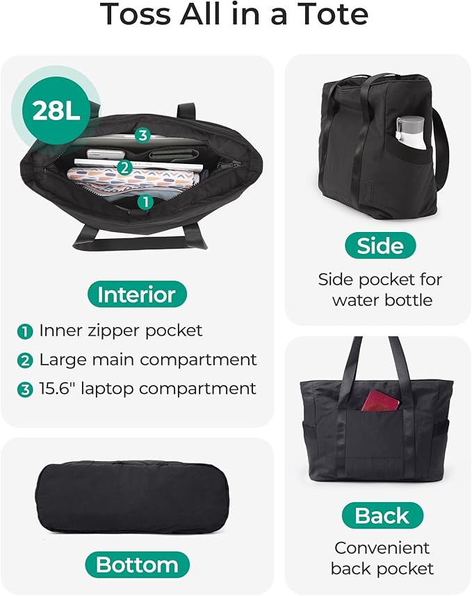 BAGSMART Tote Bag for Women, Tote Bag with Zipper Work Tote with Compartments Nurse Shoulder Hanbag for Travel, Gym