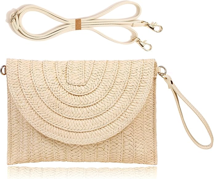 COOKOOKY Straw Clutch Handbag Summer Beach Straw Purse for Women woven Envelope Bag | Straw, Summer, Beach, woven, Straw, Summer