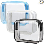 PACKISM Clear Toiletry Bag - 3 Pack TSA Approved Toiletry Bag Quart Size Bag, Travel Makeup Cosmetic Bag for Women Men, Carry on Airport Airline Compliant Bag, Black-Blue-White