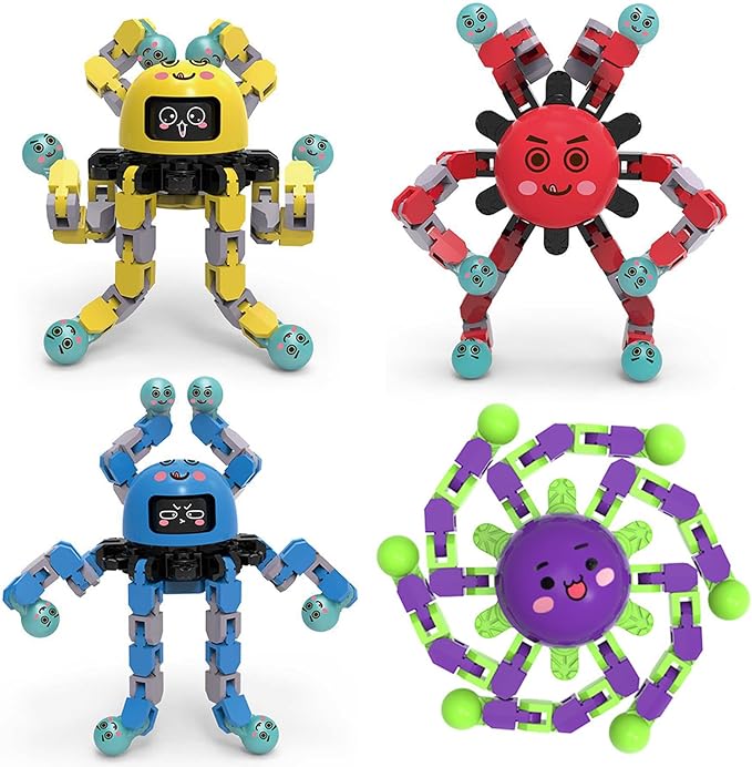 4Pcs Transformable Fidget Spinners for Kids Sensory Fidget Toys Teens Quiet Airplane Road Trip Travel Activities Essential Autism ADHD Easter Basket Stuffers Gifts for Boys Girls Toddlers B