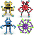 4Pcs Transformable Fidget Spinners for Kids Sensory Fidget Toys Teens Quiet Airplane Road Trip Travel Activities Essential Autism ADHD Easter Basket Stuffers Gifts for Boys Girls Toddlers B