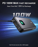 140W Power Bank, 25000mAh Laptop Portable Charger with Smart Digital Display, PD3.1 Fast Charging Battery Pack for MacBook Dell XPS iPad Tablet Steam Deck iPhone 16/15 Series Samsung Switch, Silver
