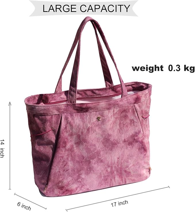 ESVAN Corduroy Yoga Tote Bag Gifts for Women Drawstring Yoga Mat Bag for Office Workout Travel Carryall Pilates Gym