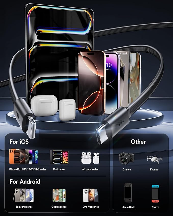 Retractable USB C Charger Wall Plug with 35.5in/90cm Type C Cables Cords,40W Fast Charging Foldable Block Multi Charger for All Devices for iPhone 17/16/15/14/13/12,iPad,Galaxy,Pixel