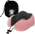 Memory Foam Travel Pillow, Neck Pillow with 360-Degree Head Support, Comfortable and Lightweight, Ideal for Sleeping on Airplane, Car, Train, Bus and Home Use, Comes with Storage Bag (Pink)