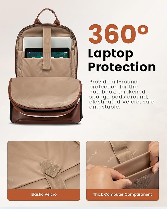 LOVEVOOK Laptop Backpack for Women, 18 Inch Travel Backpack, Large Capacity Casual Daypack, Work Computer Backpack, Travel Backpack for College, Cream Chestnut Brown