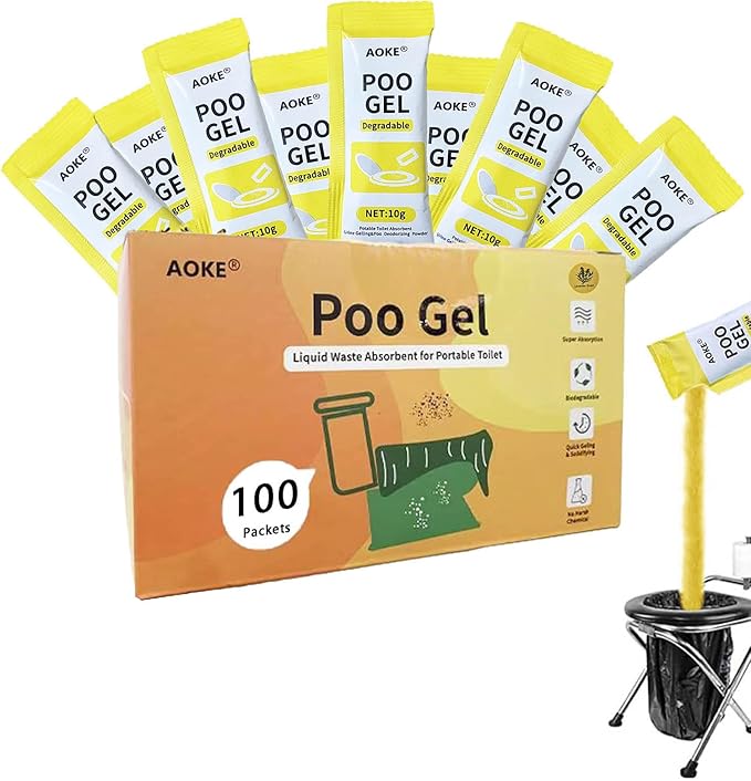 AOKE Portable Toilet Powder, 100 Pack Poo Gel Lavender scent for Camping Eco Absorbent Gel Liquid Waste Gelling and Deodorizing Powder, Emergency Toilet Waste Treatment for Outdoor Camping Hiking