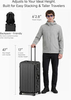 LUGGEX Checked Suitcase with Spinner Wheels, 8010S Aluminum Frame Zipperless Polycarbonate Hard Shell Suitcase with 5 Packing Cubes and a Shoe Bag (ZX-Core, Black, 30 Inch)