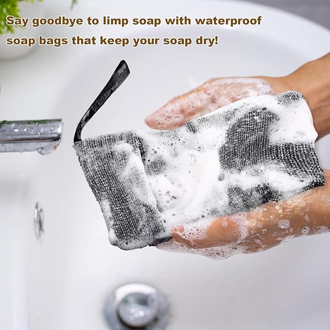 Reallnaive 4 Sets Travel Soap Bar Bag Quick Dry Waterproof & Leakproof Soap Dish Case with Foaming Nets Multifunctional Toiletry Shower Gym Essentials Pouch for Camping Enthusiasts(Gray)