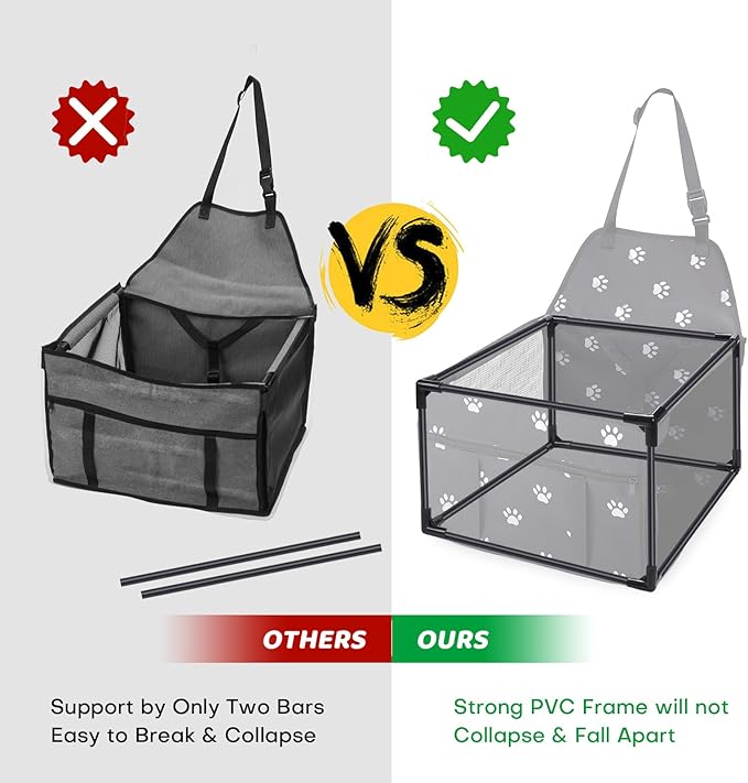 GENORTH Small Dog Car Seats for Small Dogs,Portable Puppy/Pet Car Booster Seat with Clip-On Leash and Mesh Window for Pet Up to 11 lbs