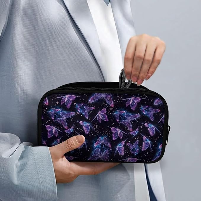 Glitter Butterfly Print Storage Bag Practical Earphone Bags Cable Organizer Bags Power Bank Bag Data Cables Storage Pouch Headset Organizing Pouch Multipurpose Bags