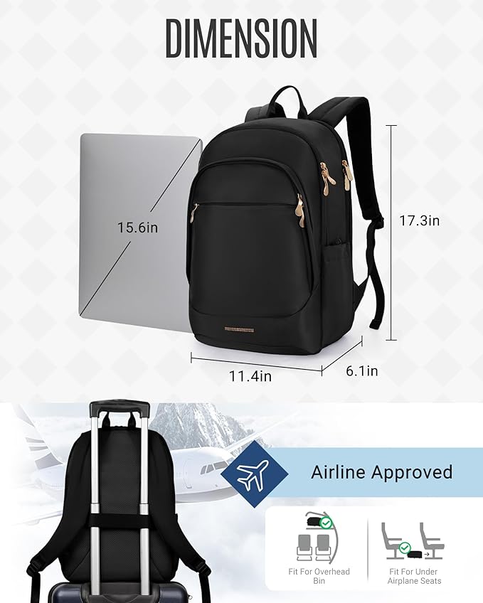 LIGHT FLIGHT Travel Backpack for Women, 15.6 Inch Laptop Backpack with USB Charging Hole, Water Resistant College Bookbag, Large Capacity Black Computer Backpacks for Work, Beige+Black
