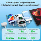 Magnetic Portable Charger for iPhone with Built-in Cable,10800mAh Wireless Power Bank for Magsafe Travel Essential,6-in-1 25W PD Fast Charging USB C Battery Pack for iPhone 17/16/15/14/13, Apple Watch