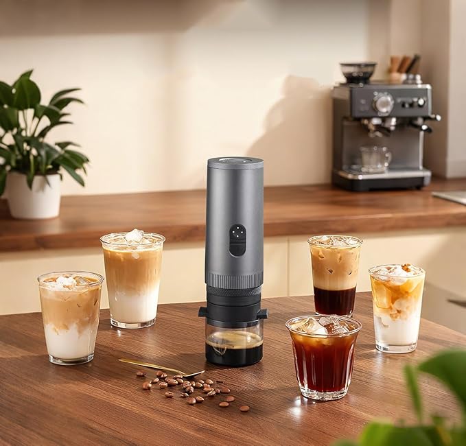 3-in-1 Portable Espresso Machine with Self-Heating, 20 BAR Pressure, 7800mAh Battery – Compact Travel Coffee Maker for Capsules, Ground Coffee & Iced Brew, Perfect for Camping, Hiking, Office