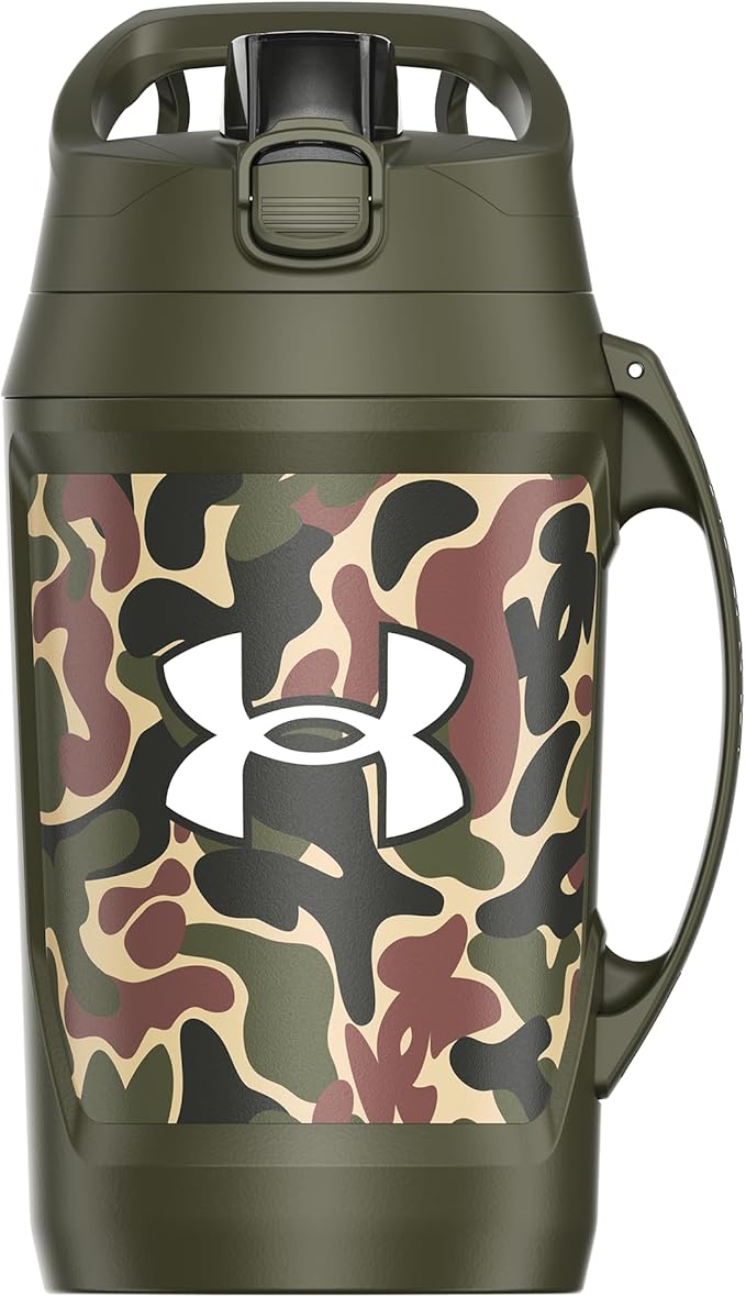 Under Armour Insulated Water Bottle with Handle & Fence Hook, Half Gallon Sports Water Jug, Leak-Resistant & BPA-Free for Baseball, Football & Gym - Green Hyper Camo, 64oz