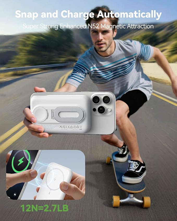 Magnetic Portable Charger for iPhone and Apple Watch, 10000mAh Wireless Power Bank PD 20W USB-C Fast Charging Battery Pack with Stand for iPhone Air 17/16/15/14/13/12 Pro Max、iWatch 11-1/SE/Ultra 3-1