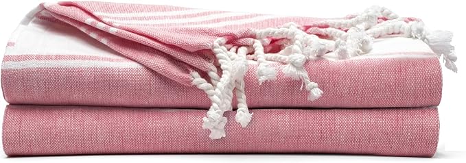 Cotton Turkish Beach Towel with Towels Oversized 36"x72" Pool Absorbent Extra Large Quick Dry Sand Travel Towel (Tomato Red, 2 Pack)
