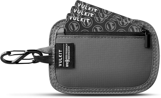 VULKIT RFID Blocking Clip Stash Pocket Small Slim Hidden Zipper Pouch Travel Safety Anti Theft Pickpocket Wallet Grey