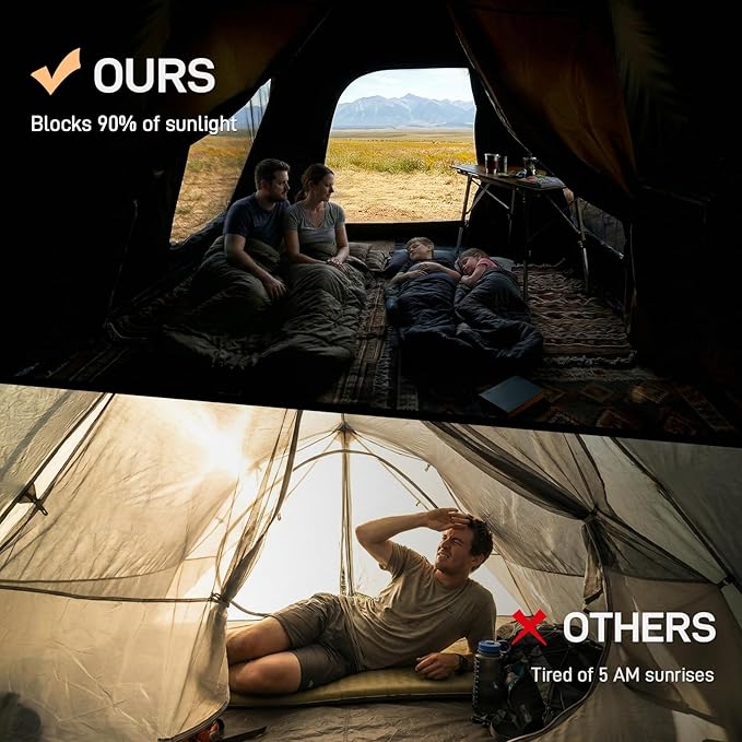 EVER ADVANCED 10 Person Camping Blackout Design Tent, Multi Room Tent for Family, Large Tents with Rainfly and Carry Bag, 2 Doors, Water-Resistant, 14ft x 10ft x 84in