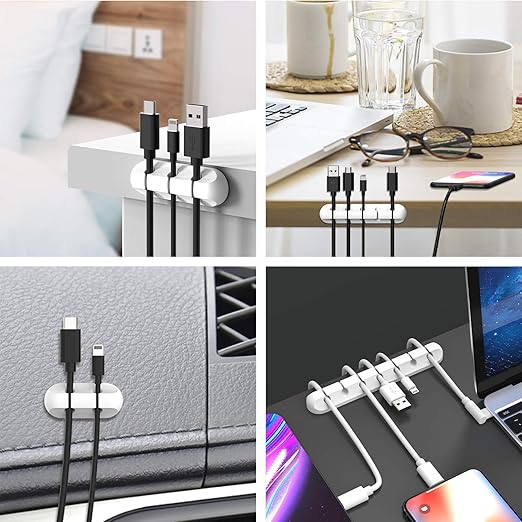 INCHOR White Cable Clips, Cord Organizer Cable Management, Cable Organizers USB Cable Holder Wire Organizer Cord Clips, 2 Packs Cable Straps for Desk Car Home and Office (5, 3 Slots)