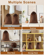 FantasyLife Shoe Bags for Travel, Washable Dust Bags for Storage & Packing, Flannel Shoe Pouch with Drawstring Closure for Purses, Handbags, Shoes & Toys (4, Mocha Mousse, 17.3"x12.6")