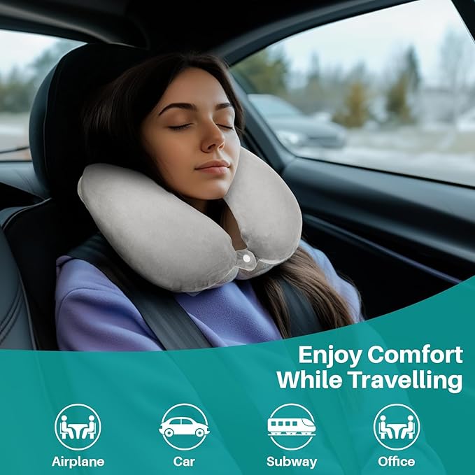 RAINFLOW Neck Pillow for Airplane Sleeping – Memory Foam Travel Pillow with Neck & Head Support, U-Shaped Design for Long Flights, Portable Adult Neck Support Pillow with Washable Cover (Grey)