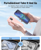 AsperX 2-Pack 10000mAh Portable Charger with Built-in Cables, USB C Travel Essential Battery Pack with 4 Outputs 2 Inputs,LED Display Power Bank with Cord Wires for iPhone Samsung Google Pixel iPad
