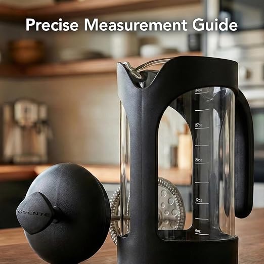 OVENTE French Press Coffee Maker 34 Ounce with Heat Resistant Borosilicate Glass & Stainless Steel 4-Level Filtration System, Portable Cold Brew Coffee Maker for Travel, Camping or Gift, Black FPB34B
