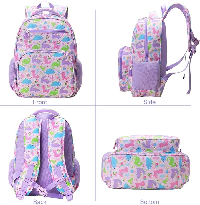 RHCPFOVR Kids Backpack for Girls - Girls Backpack 3-8 Ages Dinosaur for Kids 15 Inch School Bookbag for Kindergarten Elementary School Bookbag for Girl 1st 2nd Grade