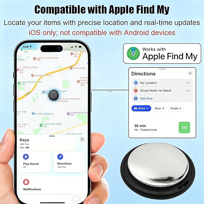 GPS Tracker for Vehicles No Subscription - Hidden Tracker Device for Vehicles, Mini Car Tracker Tag Work with Find My (iOS Only), Tracking Device for Kids, Key, Pet, Luggage