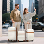 Kono Luggage Set 3 Pieces Expandable ABS Durable Suitcase Hardside with Double Spinner Wheels Tsa Lock Cream White(20in/24in/28in)
