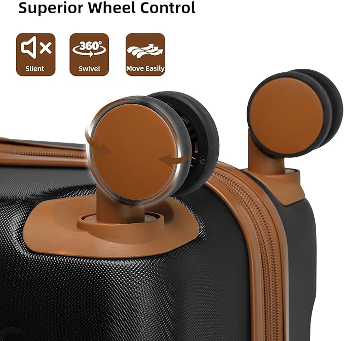 6 Piece Luggage Sets with Bags, Lightweight Expandable Checked Luggage Sets, Hardshell ABS Spinner Wheels Carry on Suitcase with TSA Lock, for Travel, Women Men (Black Brown, 18/20/24/28inch+2bags)