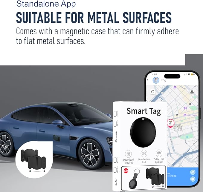 Car GPS Tracker for Vehicles - Hidden Tracking Devices for Cars, No SIM Card Required, Available for Android and iOS, Car Vehicle Tracking Device for Car, Wallet, Pet (Black)