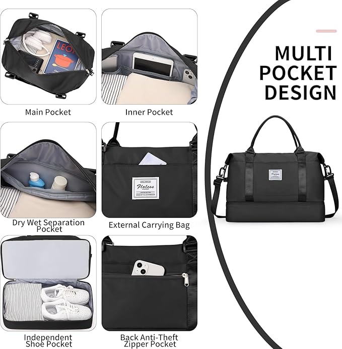 HYC00 Travel Duffel Bag,Carry-on Overnight Weekender Bags for Women,Sports Tote Gym Bag with Wet Pocket