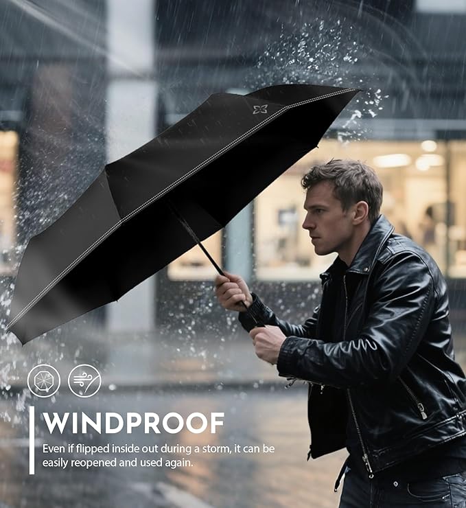 Windproof Travel Umbrella - Manual Open Close with No Rebound for Seniors & Kids, 43" Compact and Portable for Rain, Thoughtful Gift for Wife Husband Child