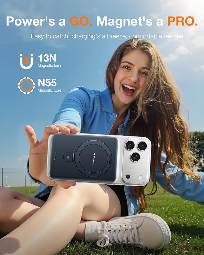 TORRAS EasyGo 0.45" Slim Magnetic Portable Charger Power Bank for iPhone, 5000mAh 22.5W Fast Charging Wireless Battery Pack Compatible with Magsafe, iPhone Air,Pro,Pro Max,17,16,15,14,13,12, Deep Blue