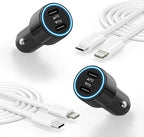 iPhone Fast Car Charger,2Pack Dual Port USB C Car Charger Adapter [Apple MFi Certfied] Super Quick Charging with 2Pack 3.3FT Fast Lightning Cable Compatible with iPhone 14/13/12/11/X/XS/XR/SE/8/iPad