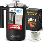 SterlingPro Stainless Steel French Press Coffee Maker 1.75 L (59 oz) Black – Double Walled Insulated Extra Large French Press, Durable Design Keeps Drinks Hot, Easy to Use and Clean for Rich Flavor