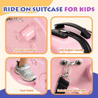 smilesun 22" Kids Ride-On Suitcase with Safety Strap, Multifunctional Kids' Luggage with Double Spinner Wheels, Durable and Lightweight for Boys and Girls Ages 2-10（Pink）