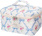 Gosect Large Makeup Bag, Cute Cosmetic Bag for Women Girls, Floral Coquette Aesthetic Toiletry Bag, Travel Make Up Organizer Bag (Blue Butterfly)