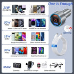 65W Car Charger USB C Fast Charger for iPhone 17/16e/15 Pro Max, 4-Port Dual USB-C&USB-A Fast Charging Cigarette Lighter Adapter with Voltage Meter QC+PD 3.0 Car Phone Charger for Galaxy S25 S24 A16