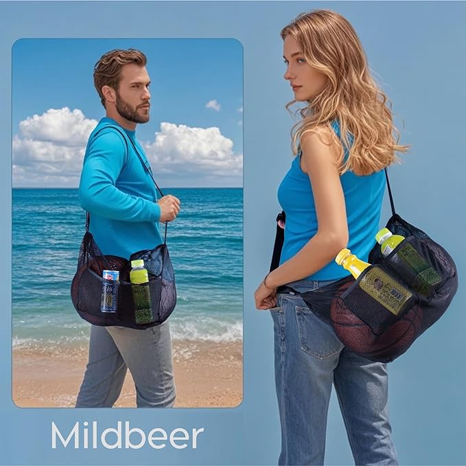 Mildbeer Gym Tote Bag, Mesh Bag Crossbody Satchel 12x6x12 for Gym Beach Ball Games Training Camping Hiking Clothes Storage