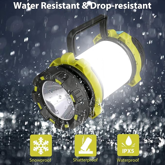 BOBKID 1 Pack Camping Lantern, Outdoor LED Camping Light, Rechargeable Flashlights with 1000LM, 6 Modes, IPX5 Waterproof Portable Emergency Camp Light for Hurricane Survival - Green