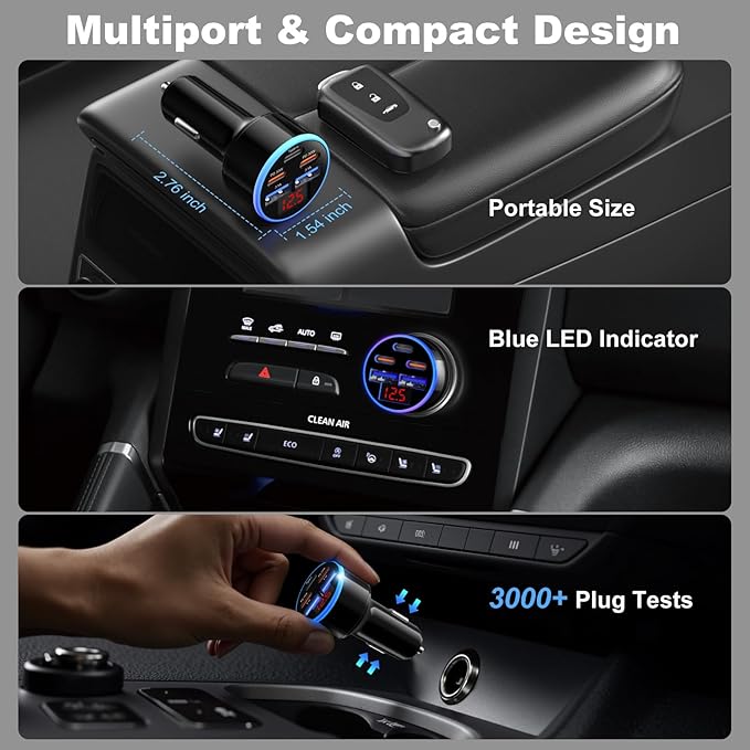 5-Pack USB C Car Charger 90W, OKRAY 5-Port Super Fast Charging PD30W 12v Cigarette Lighter Adapter USB-C&USB-A Multiport Car Phone Charger with Volt Meter for iPhone 17 16 15 14, iPad, Galaxy S25 A16